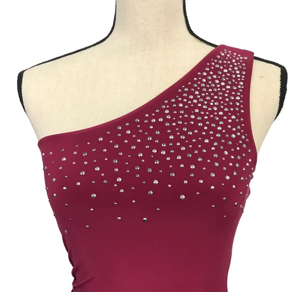 Cache Tops - Cache Burgundy Jeweled One Shoulder Top